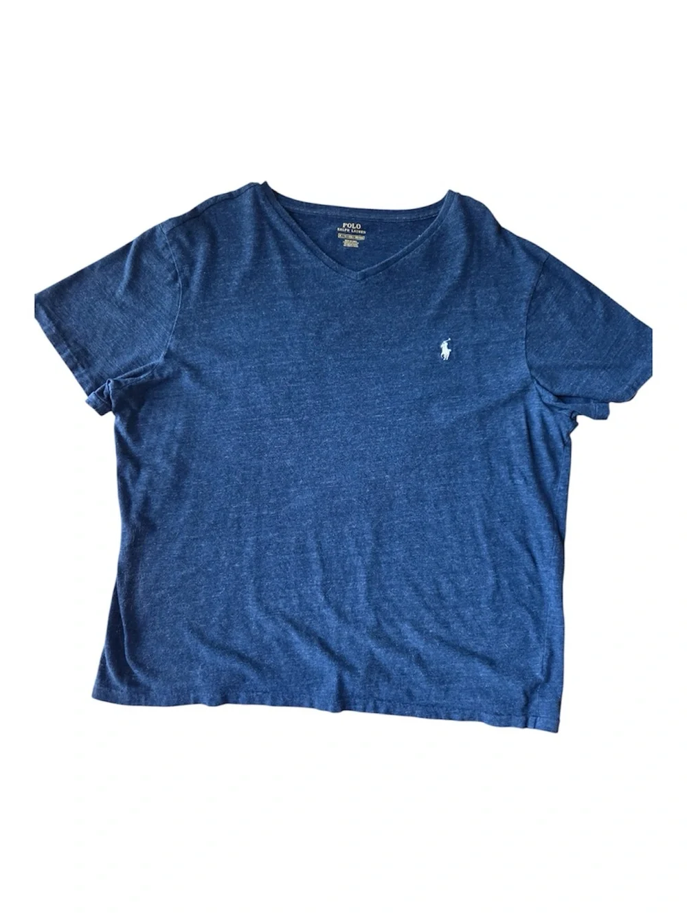 Polo by Ralph Lauren Men's Blue V-Neck Tee with White Pony Logo